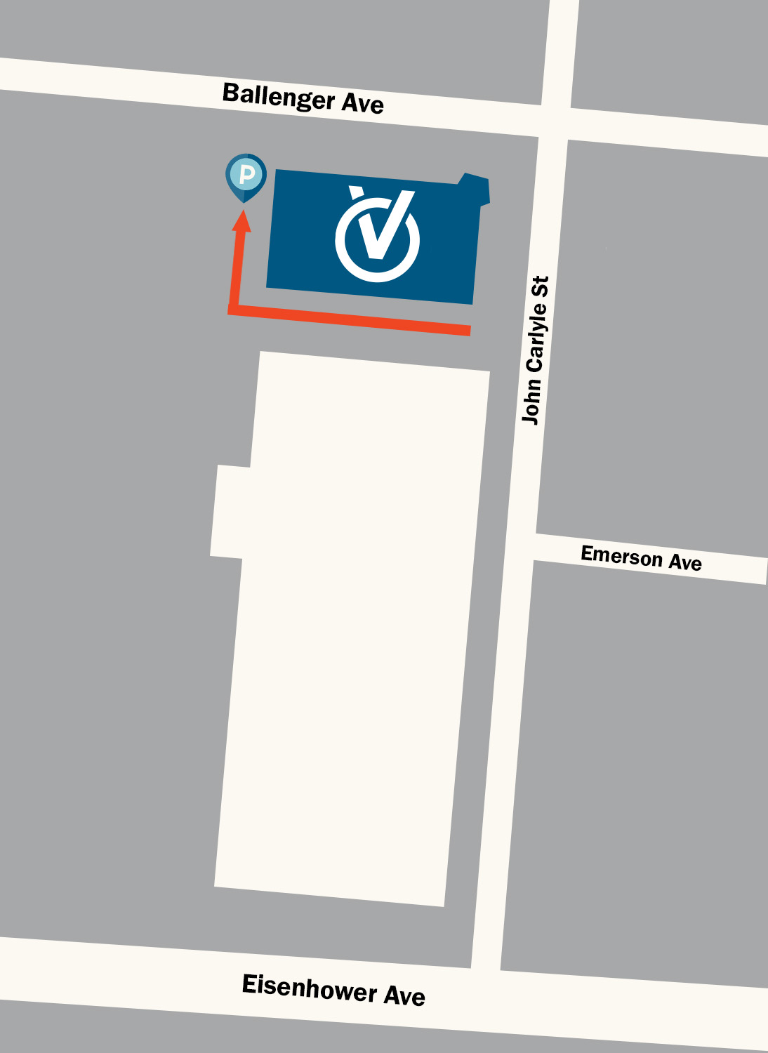 parking map illustrating where to park for the Alexandria office