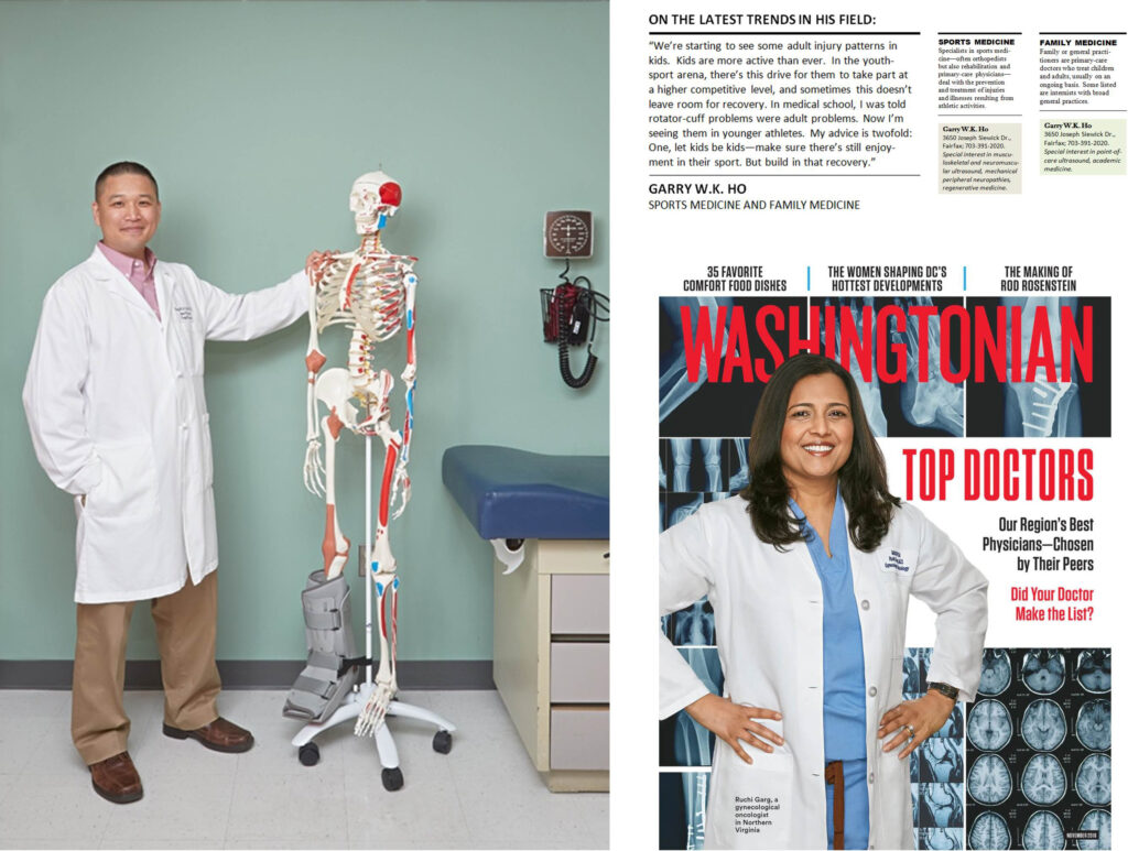 photo, write up, and cover from Dr. Ho being featured in Washingtonian Top Docs