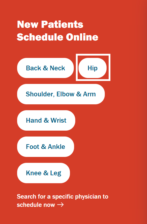 screenshot of buttons to start online scheduling process via website
