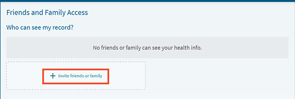 screenshot of MyChart page with red box around Invite friends or family