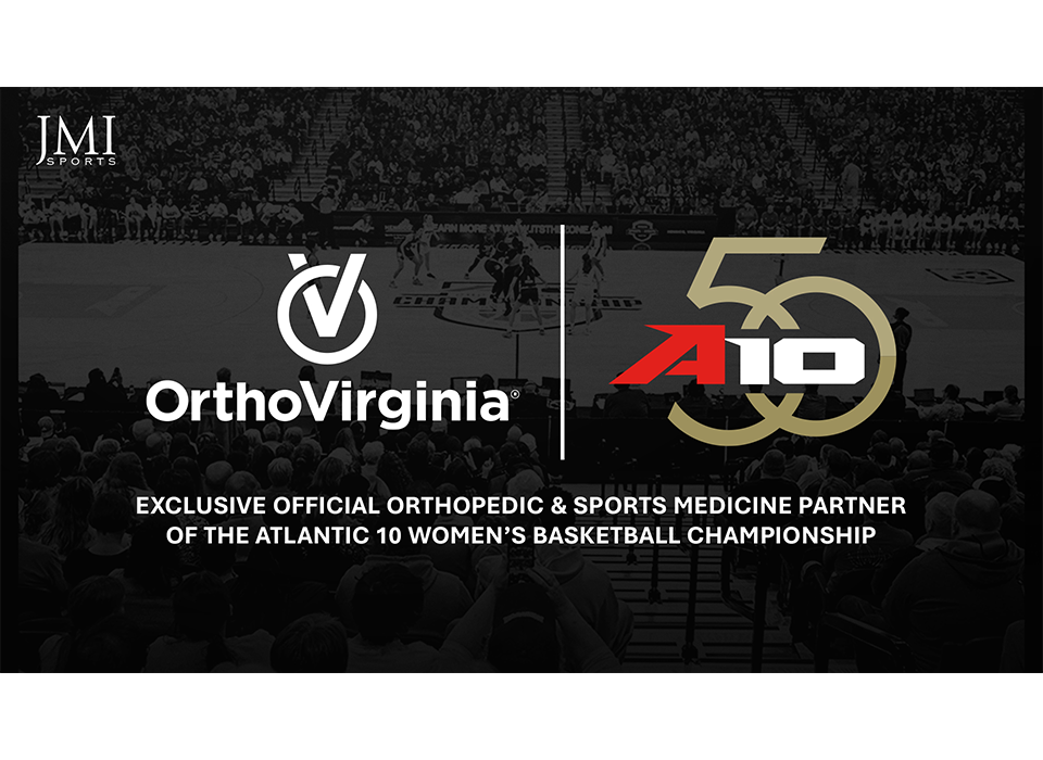 A10 and OrthoVirginia logo lock up | Exclusive Official Orthopedic & Sports Medicine Partner of the Atlantic 10 Women's Basketball Championship