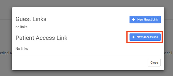 screenshot from a step of getting a QR code for an x-ray, with a red box around new access link