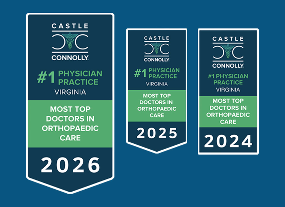 badges for Castle Connolly #1 Physician Practice Virginia Most top Doctors in Orthopaedic Care for 2026, 2025 and 2024