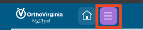 screenshot of MyChart with red box around menu button